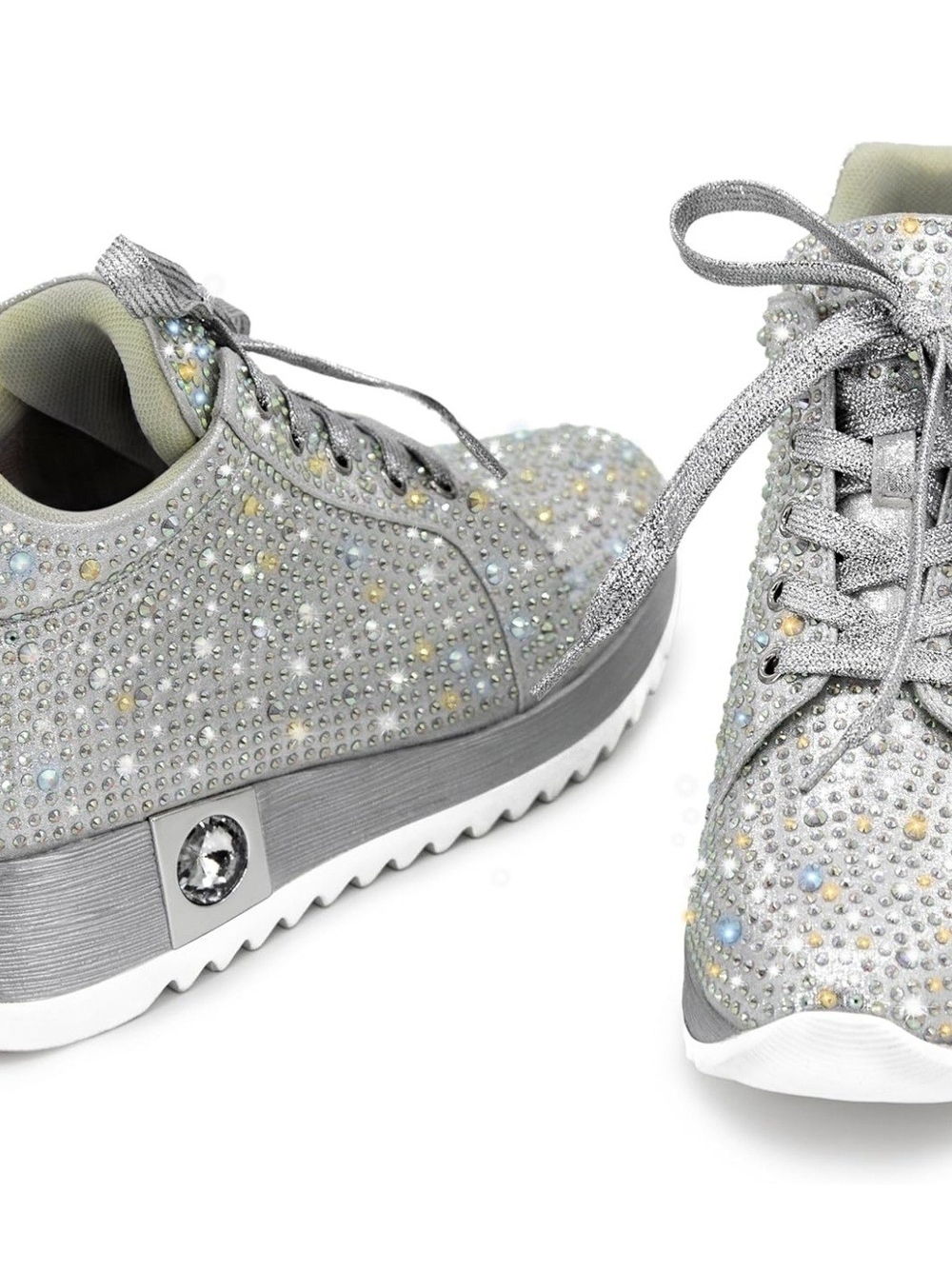 Sparkling Women's Silver Crystal Lace-Up Sneakers